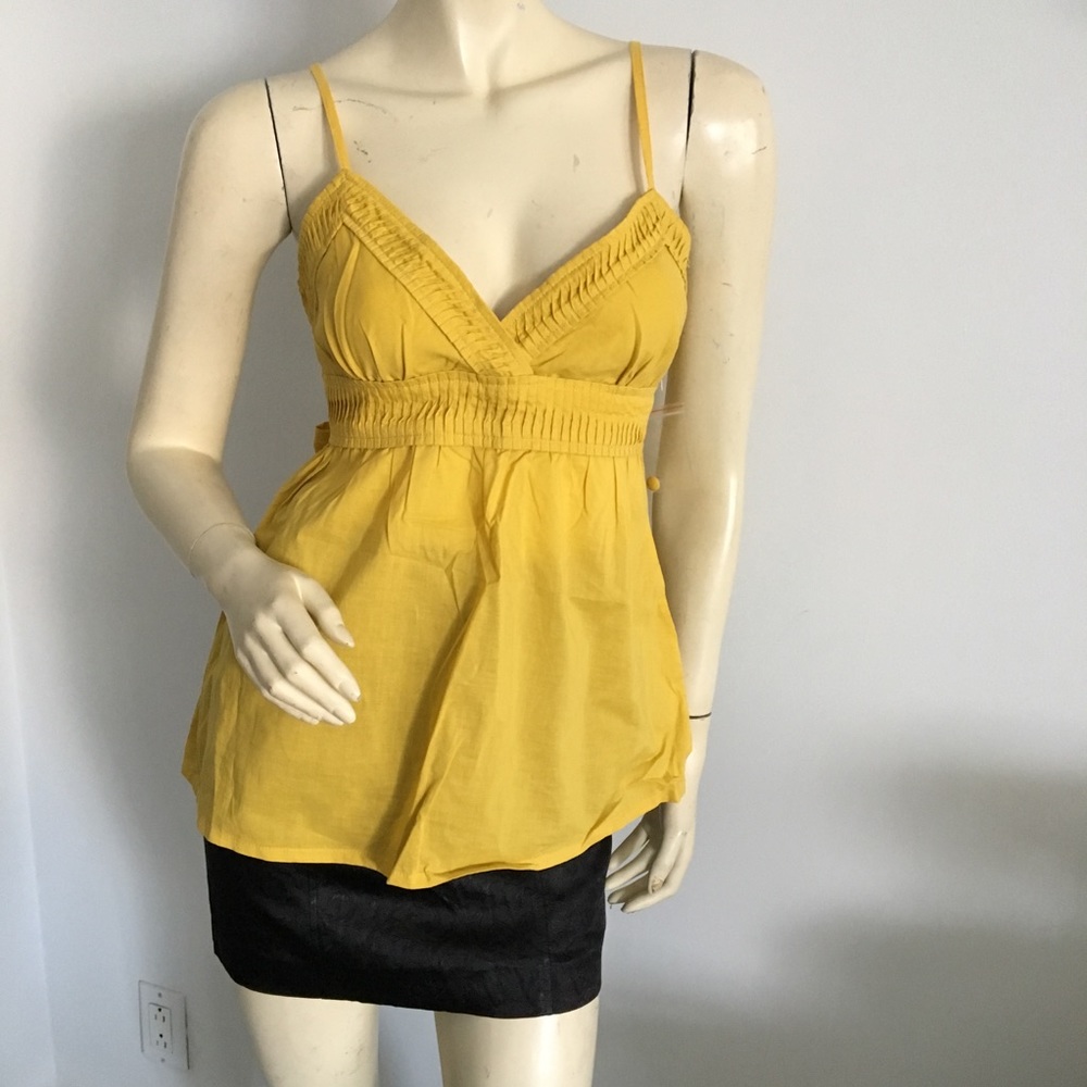 yellow empire tie waist v-neck camisole tank top